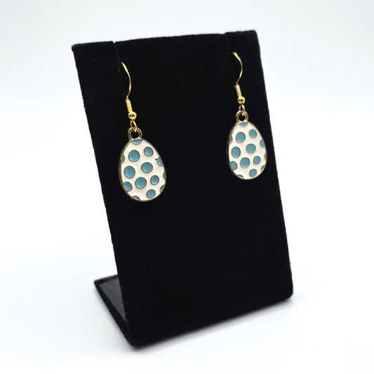 Hoppy Easter Blue Polka Dot Egg Earrings