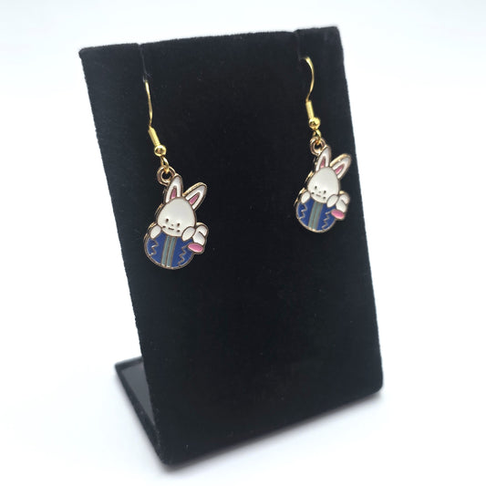 Hoppy Easter Bunny and Blue Egg Earrings