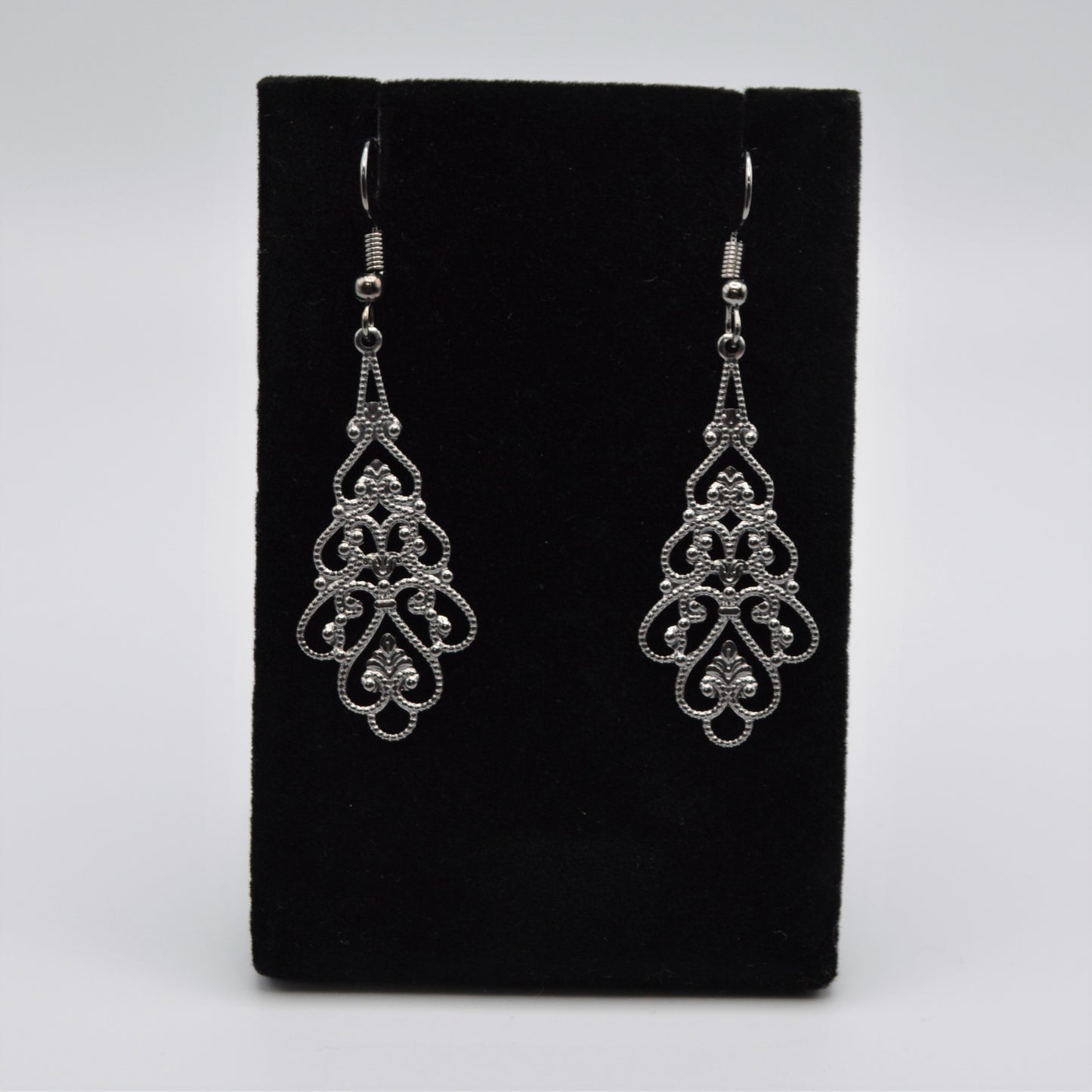 Gunmetal Black Filigree Teardrop Earrings