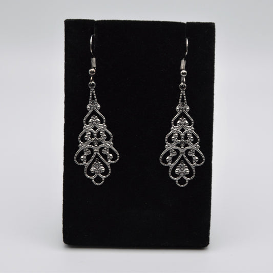 Gunmetal Black Filigree Teardrop Earrings