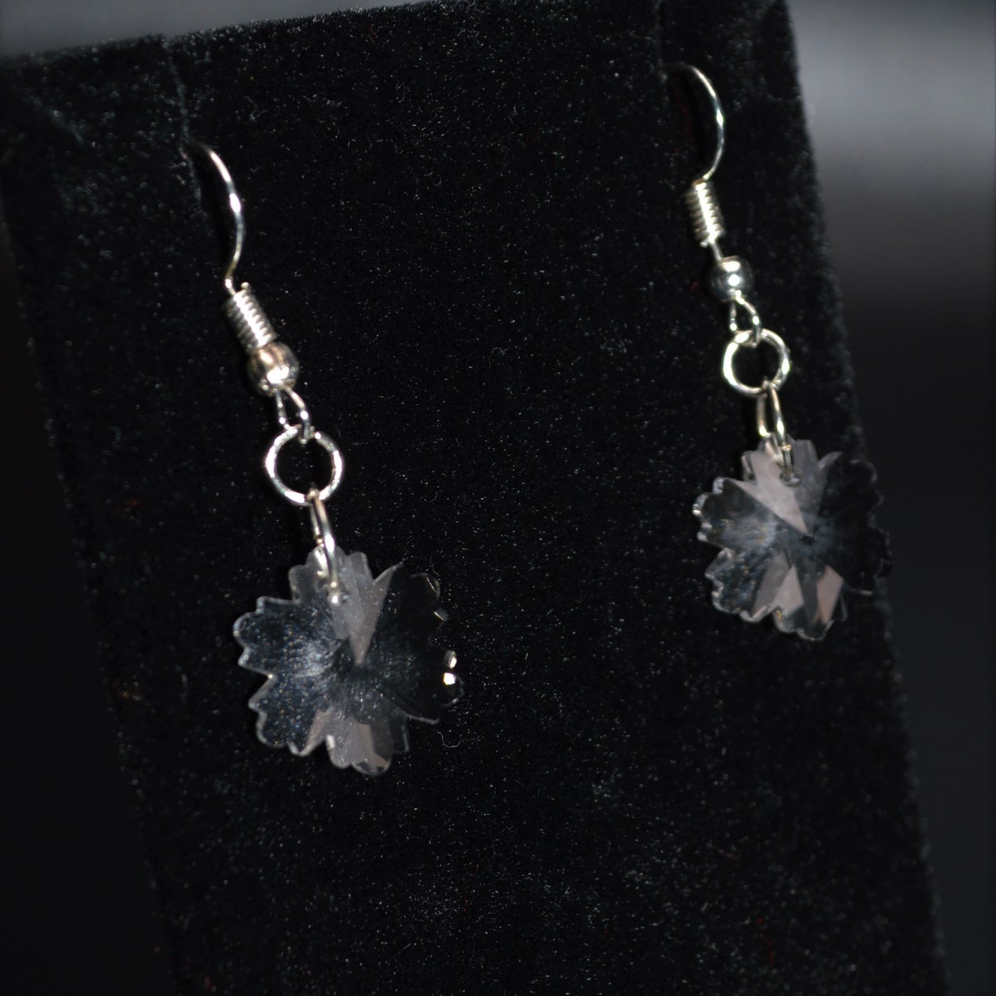 Clear Faceted Glass Snowflake Earrings with Silver Hooks