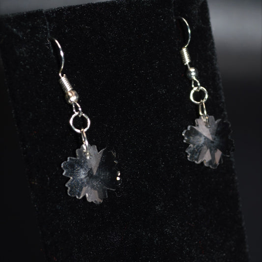Clear Faceted Glass Snowflake Earrings with Silver Hooks