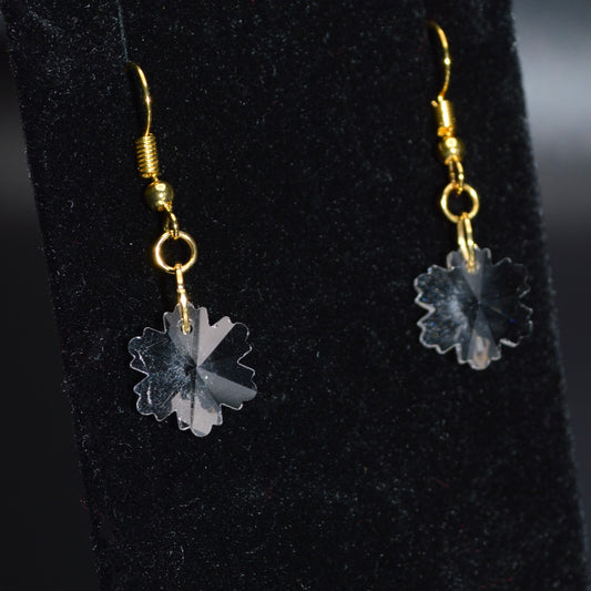 Clear Faceted Glass Snowflake Earrings with Gold Hooks