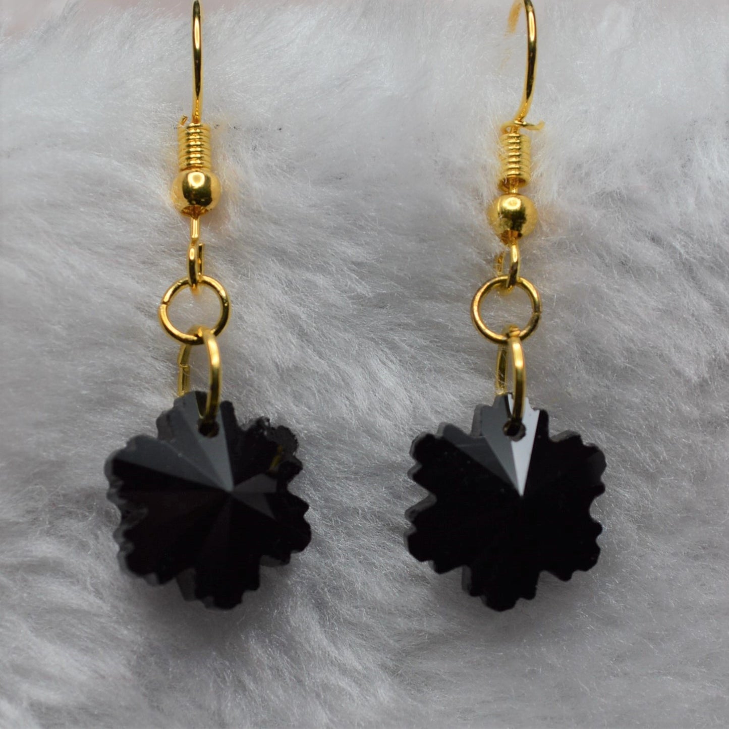 Faceted Glass Snowflake Earrings (Black)