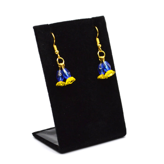 Yellow and Blue Triple Flower Earrings
