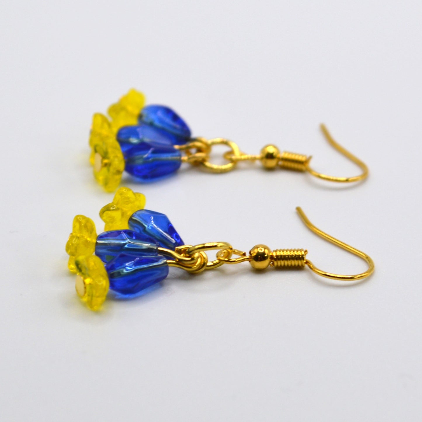 Yellow and Blue Triple Flower Earrings