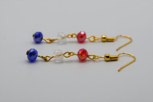 Red, White and Blue Crystal Earrings (Gold)