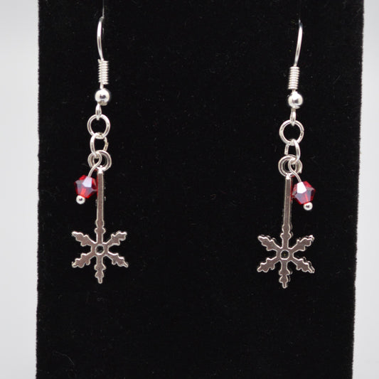 Snowflake Earrings Style 10 with Red Bicone Crystals for Winter and Christmas