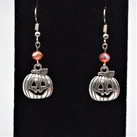 Halloween Jack O' Lantern Pumpkin and Crystal Earrings
