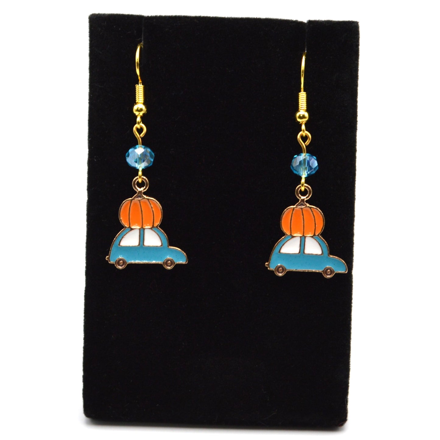 Blue Car and Pumpkin and Crystal Earrings