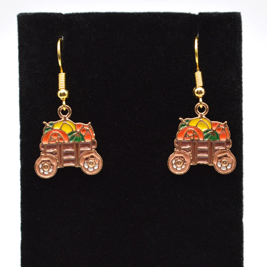 Fall Pumpkin Wagon Cart Earrings