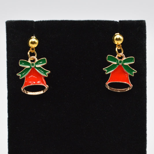 Red Bell with a Green Bow Earrings