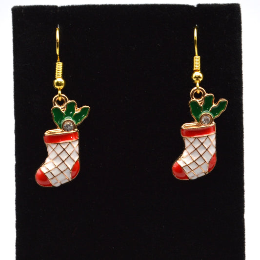White and Red Christmas Stocking Earrings