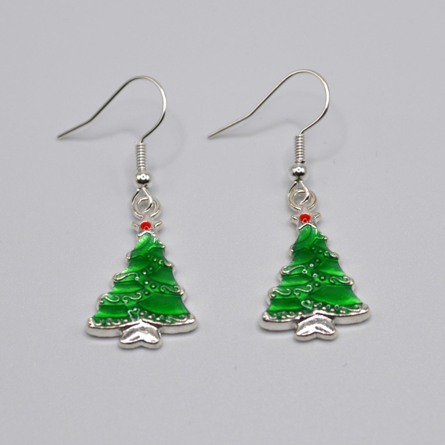 Christmas Tree Silver Earrings