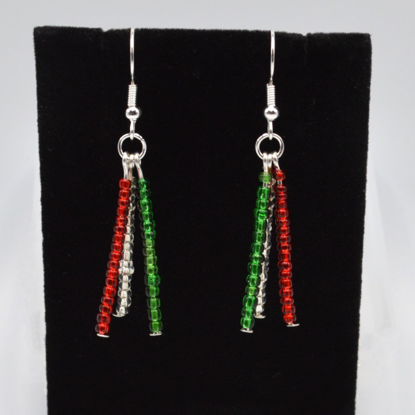 Red, Clear and Green Seed Bead Earrings
