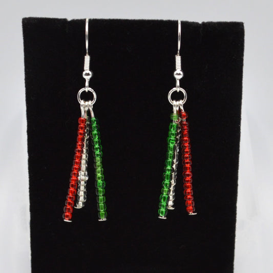 Red, Clear and Green Seed Bead Earrings