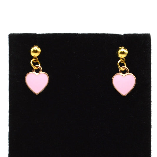 Small Pink Enameled Heart Earrings