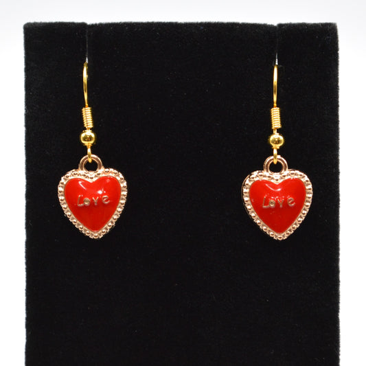 Red and Gold Heart Love Earrings