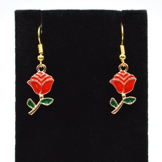 Red Rose Flower Earrings