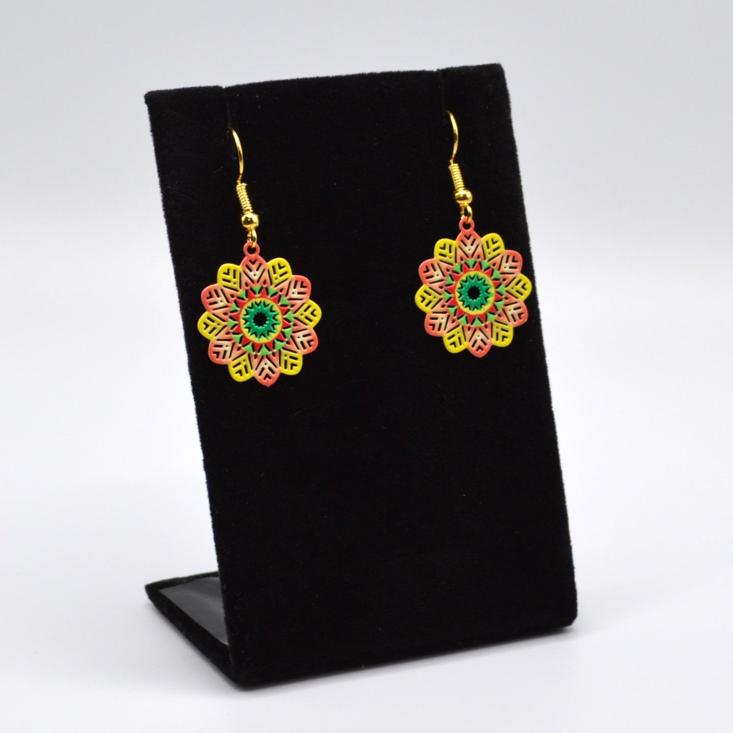 Orange, Yellow and Green Flower Earrings
