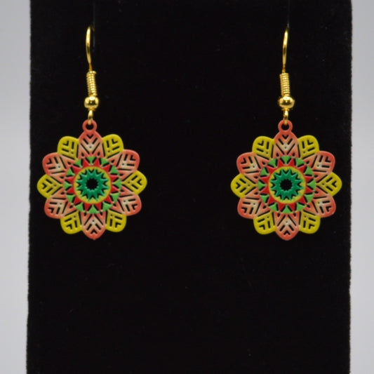 Orange, Yellow and Green Flower Earrings