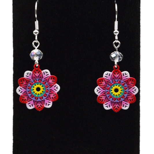 Red, White and Pink Flower Earrings