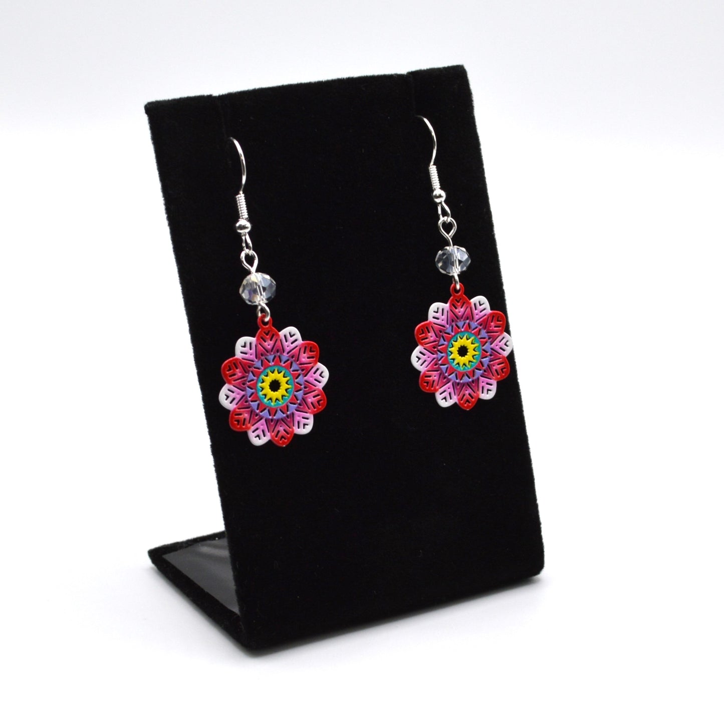 Red, White and Pink Flower Earrings