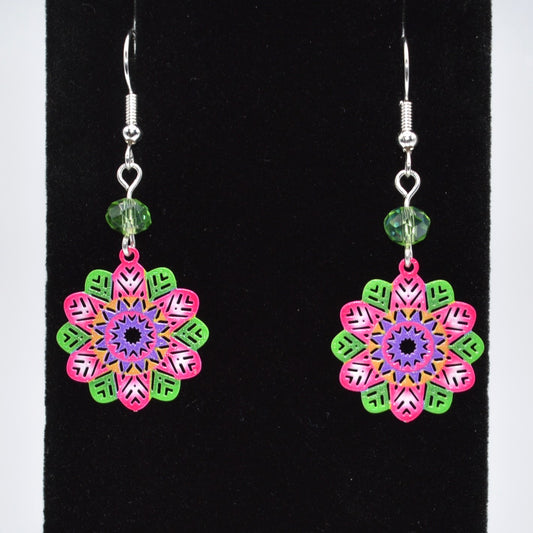 Pink, Green and Purple Flower Earrings