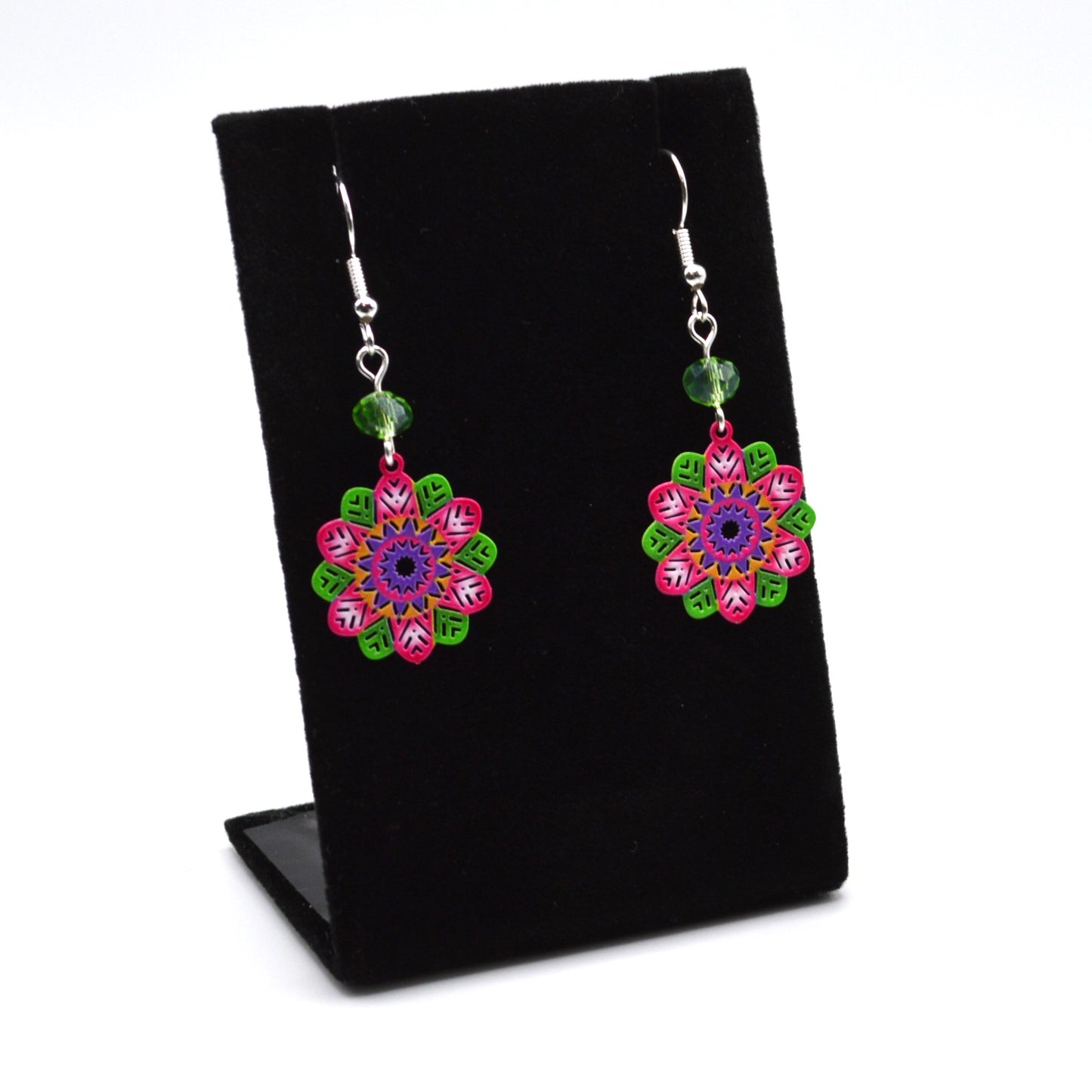 Pink, Green and Purple Flower Earrings