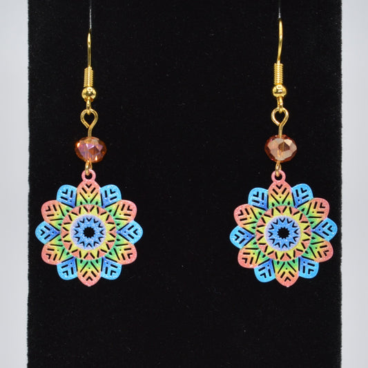 Blue, Red and Green Flower Earrings