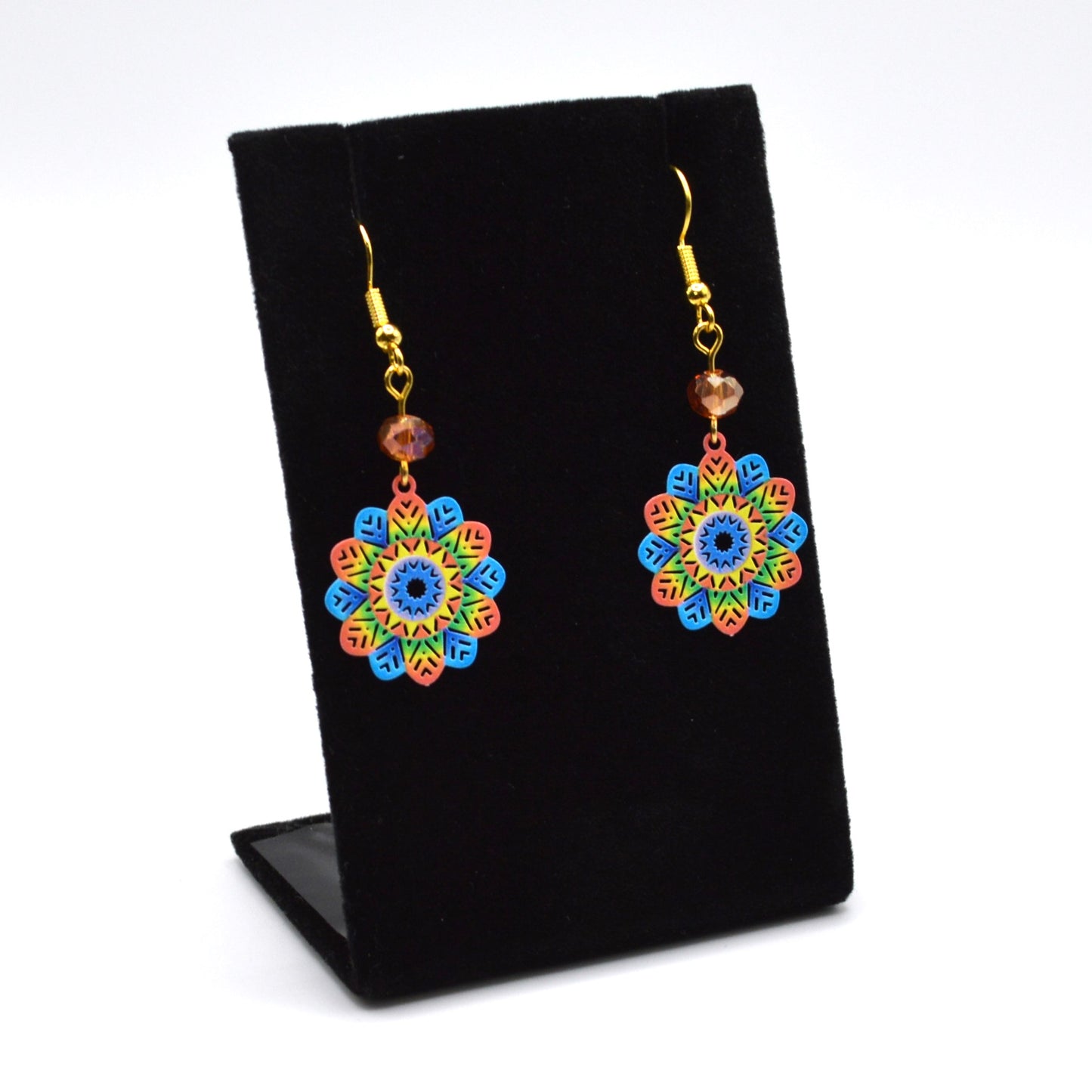 Blue, Red and Green Flower Earrings
