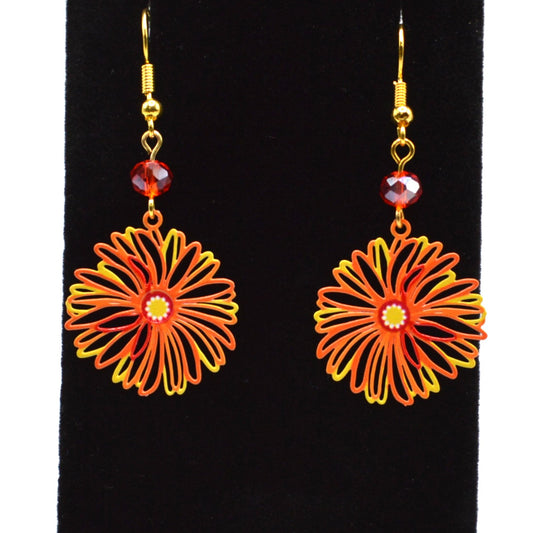 Orange, Yellow and Red Flower Earrings