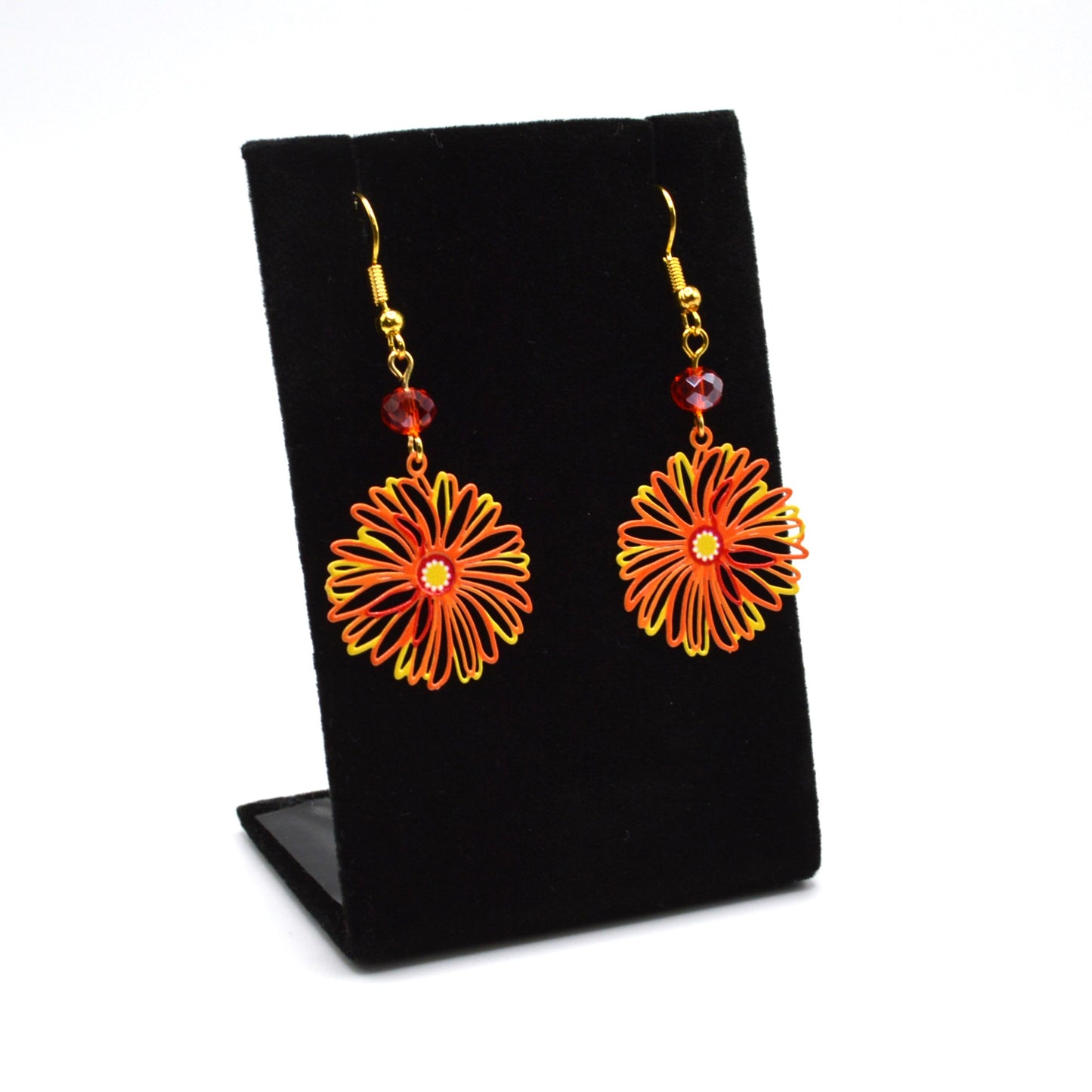 Orange, Yellow and Red Flower Earrings