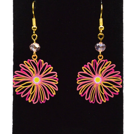 Pink and Yellow Flower Earrings