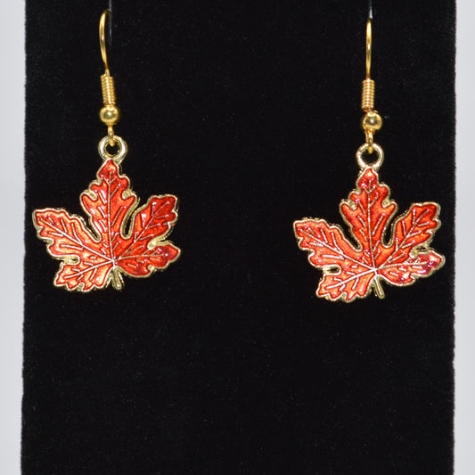 Shiny Orange Maple Leaf Earrings