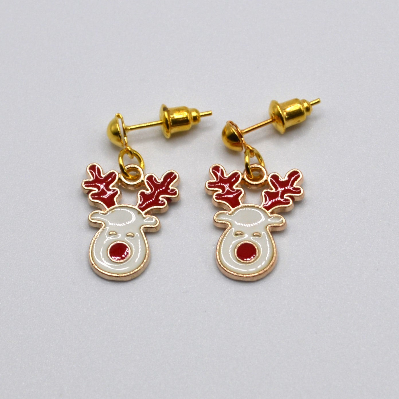 White Reindeer Head Christmas Earrings