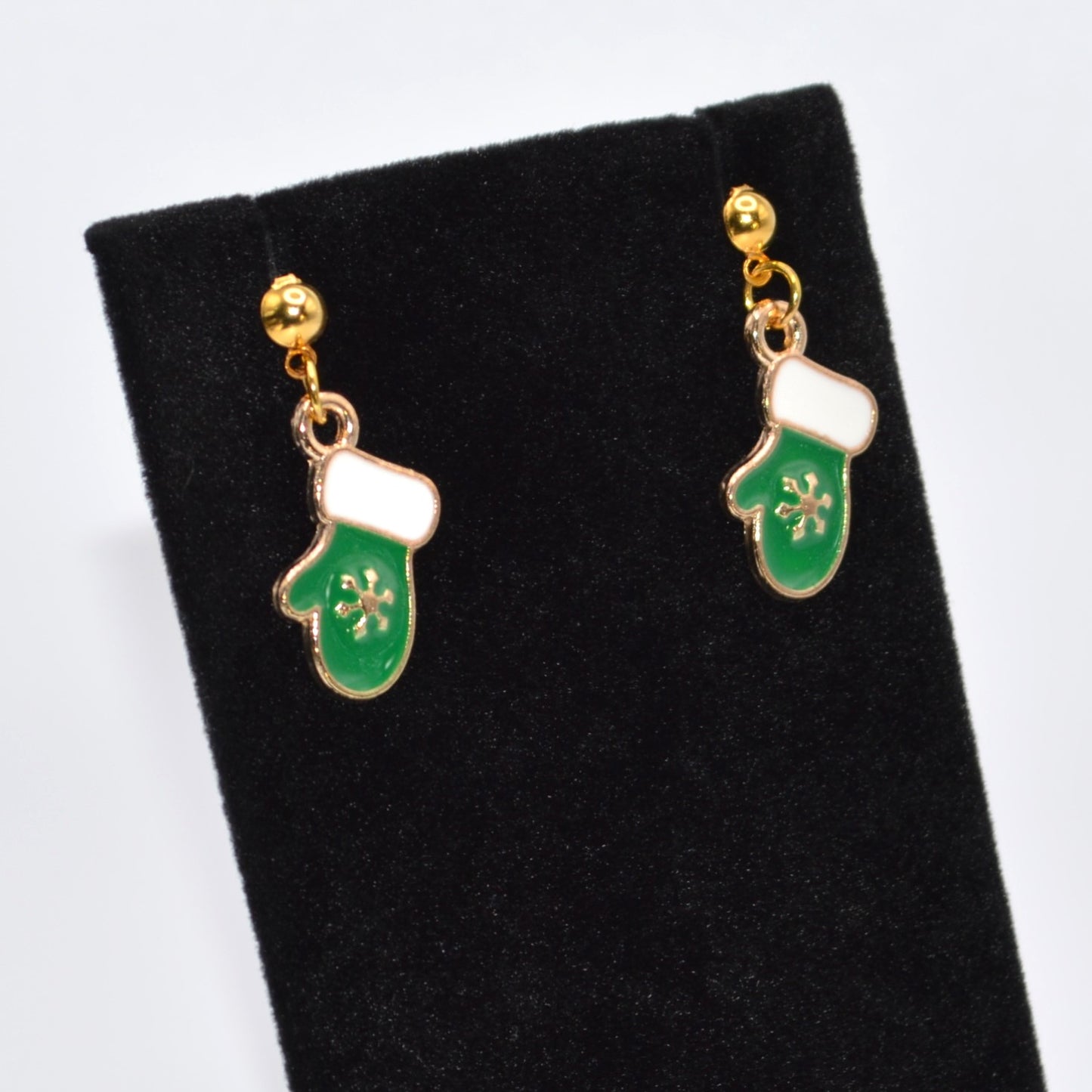 Green Mitten Christmas Earrings
