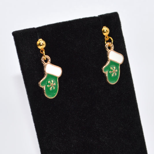 Green Mitten Christmas Earrings