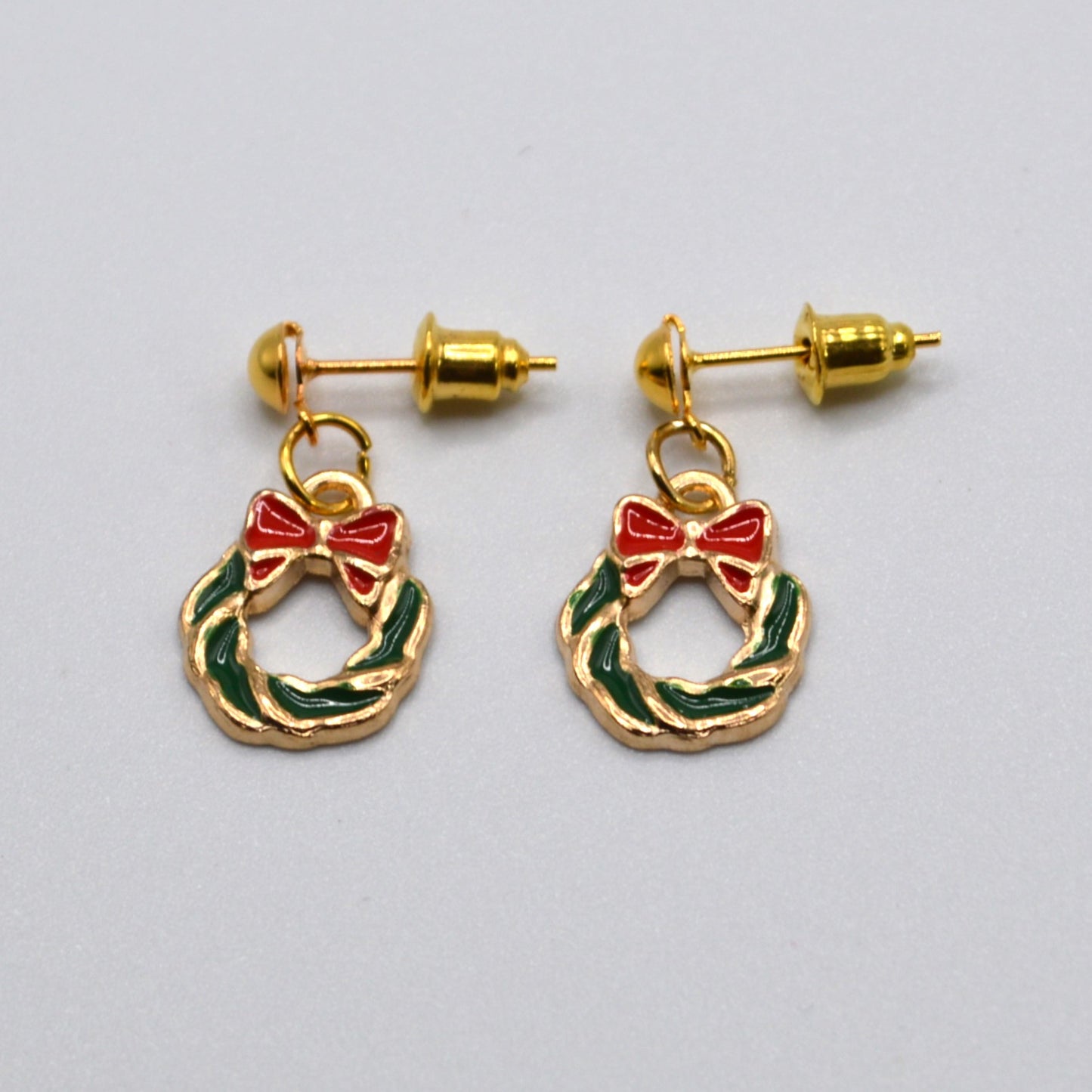 Small Green Wreath Christmas Earrings
