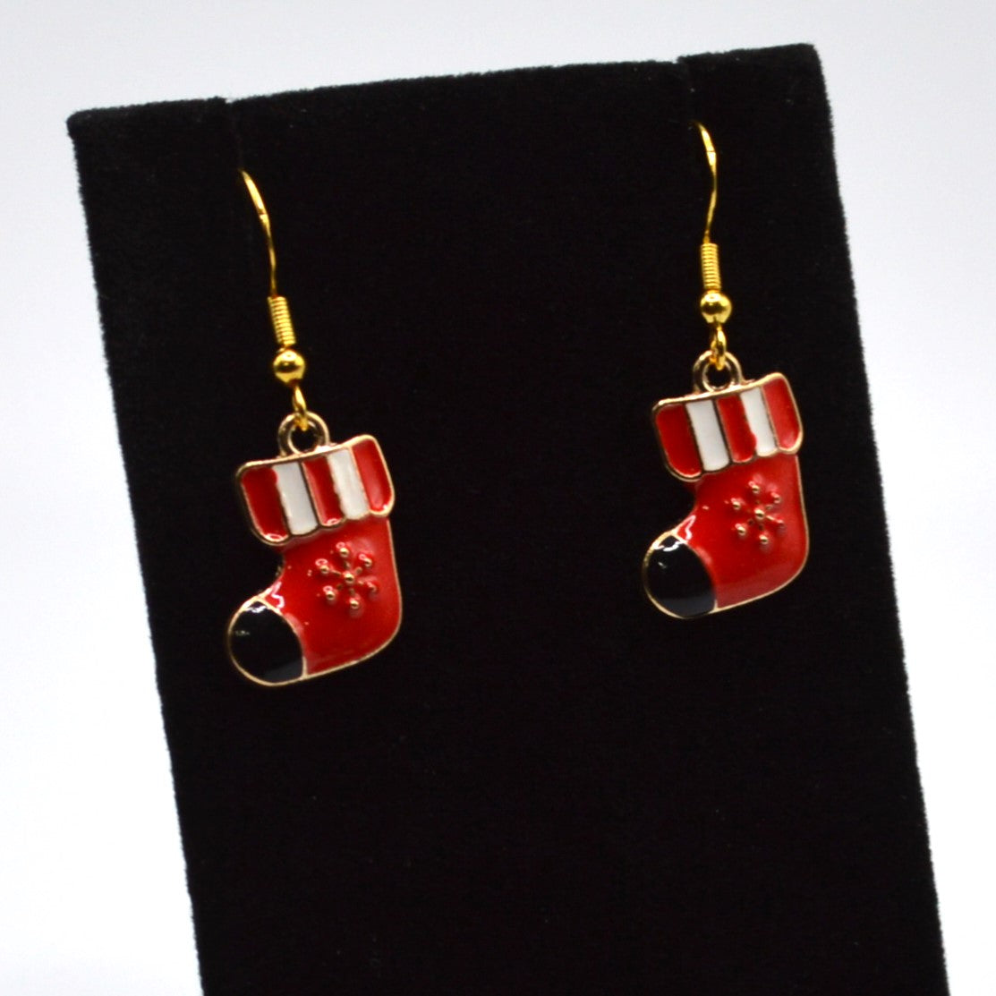 Red and Black Christmas Stocking Earrings