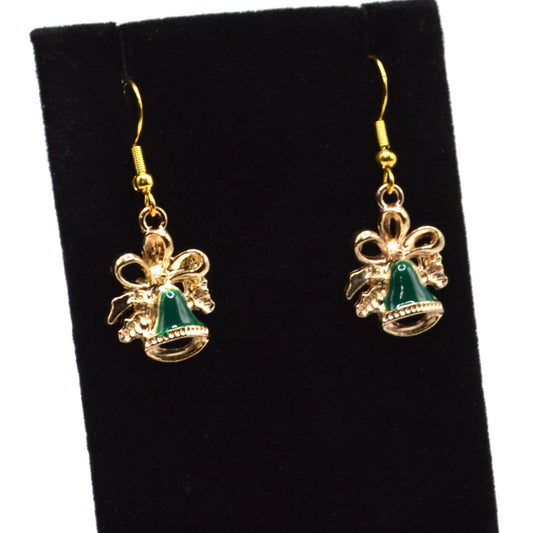 Green and Gold Bell Christmas Earrings
