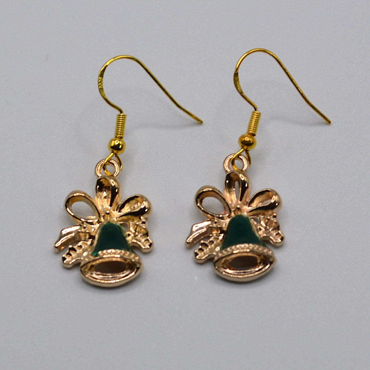 Green and Gold Bell Christmas Earrings