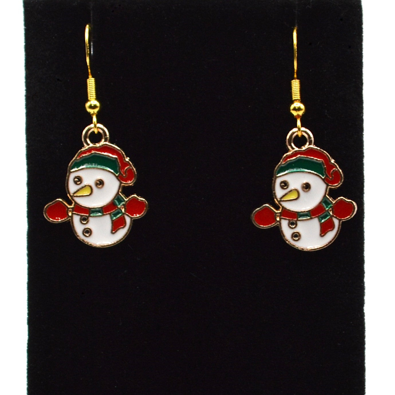 Snowman with a Red and Green Scarf Christmas Winter Earrings