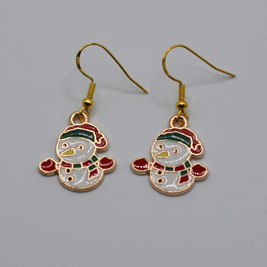 Snowman with a Red and Green Scarf Christmas Winter Earrings