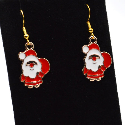 Santa with his Red Sack Christmas Earrings