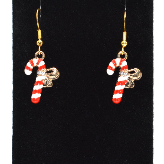 Candy Cane with Rhinestones Christmas Earrings