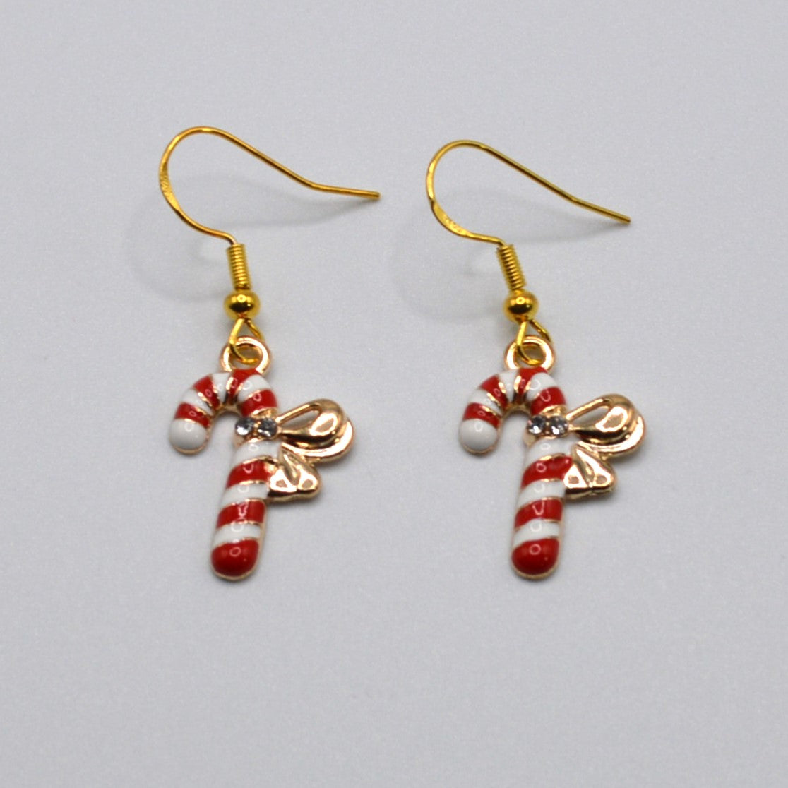 Candy Cane with Rhinestones Christmas Earrings