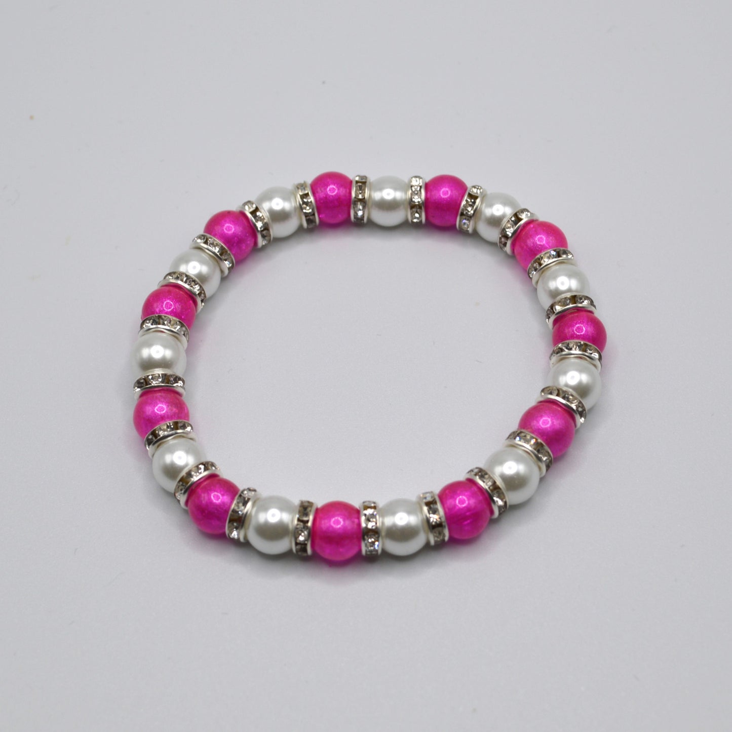 Pink and White Glass Pearl Stretch Bracelet