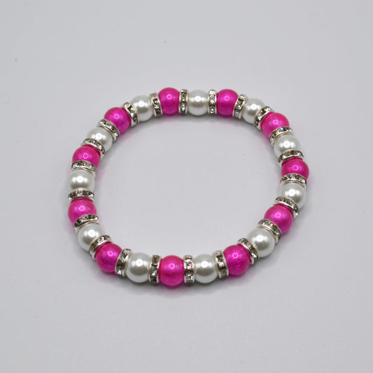Pink and White Glass Pearl Stretch Bracelet