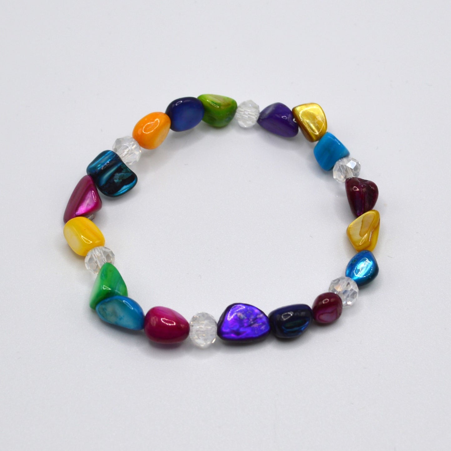 Multicolor Mother of Pearl Pebble and Crystal Stretch Bracelet